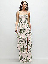 Front View Thumbnail - Palm Beach Print Bustier-Style Chiffon Tiered Ruffle Maxi Dress with Adjustable Straps