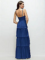 Rear View Thumbnail - Classic Blue Bustier-Style Chiffon Tiered Ruffle Maxi Dress with Adjustable Straps