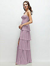 Side View Thumbnail - Suede Rose Bustier-Style Chiffon Tiered Ruffle Maxi Dress with Adjustable Straps