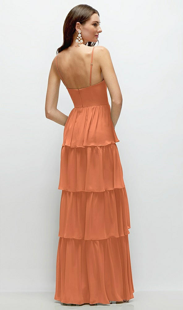 Back View - Sweet Melon Bustier-Style Chiffon Tiered Ruffle Maxi Dress with Adjustable Straps