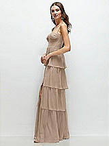 Side View Thumbnail - Topaz Bustier-Style Chiffon Tiered Ruffle Maxi Dress with Adjustable Straps