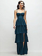 Front View Thumbnail - Atlantic Blue Bustier-Style Chiffon Tiered Ruffle Maxi Dress with Adjustable Straps