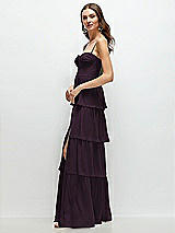 Side View Thumbnail - Aubergine Bustier-Style Chiffon Tiered Ruffle Maxi Dress with Adjustable Straps