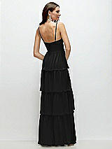 Rear View Thumbnail - Black Bustier-Style Chiffon Tiered Ruffle Maxi Dress with Adjustable Straps