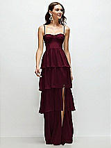 Front View Thumbnail - Cabernet Bustier-Style Chiffon Tiered Ruffle Maxi Dress with Adjustable Straps