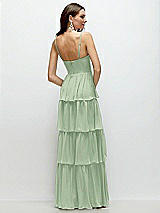 Rear View Thumbnail - Celadon Bustier-Style Chiffon Tiered Ruffle Maxi Dress with Adjustable Straps