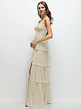 Side View Thumbnail - Champagne Bustier-Style Chiffon Tiered Ruffle Maxi Dress with Adjustable Straps