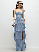 Front View Thumbnail - Cloudy Bustier-Style Chiffon Tiered Ruffle Maxi Dress with Adjustable Straps