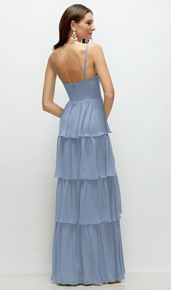 Back View - Cloudy Bustier-Style Chiffon Tiered Ruffle Maxi Dress with Adjustable Straps