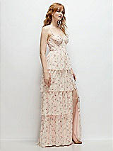 Side View Thumbnail - Coquette Floral Print Bustier-Style Chiffon Tiered Ruffle Maxi Dress with Adjustable Straps