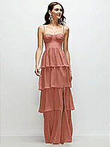 Front View Thumbnail - Desert Rose Bustier-Style Chiffon Tiered Ruffle Maxi Dress with Adjustable Straps