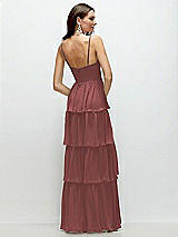 Rear View Thumbnail - English Rose Bustier-Style Chiffon Tiered Ruffle Maxi Dress with Adjustable Straps