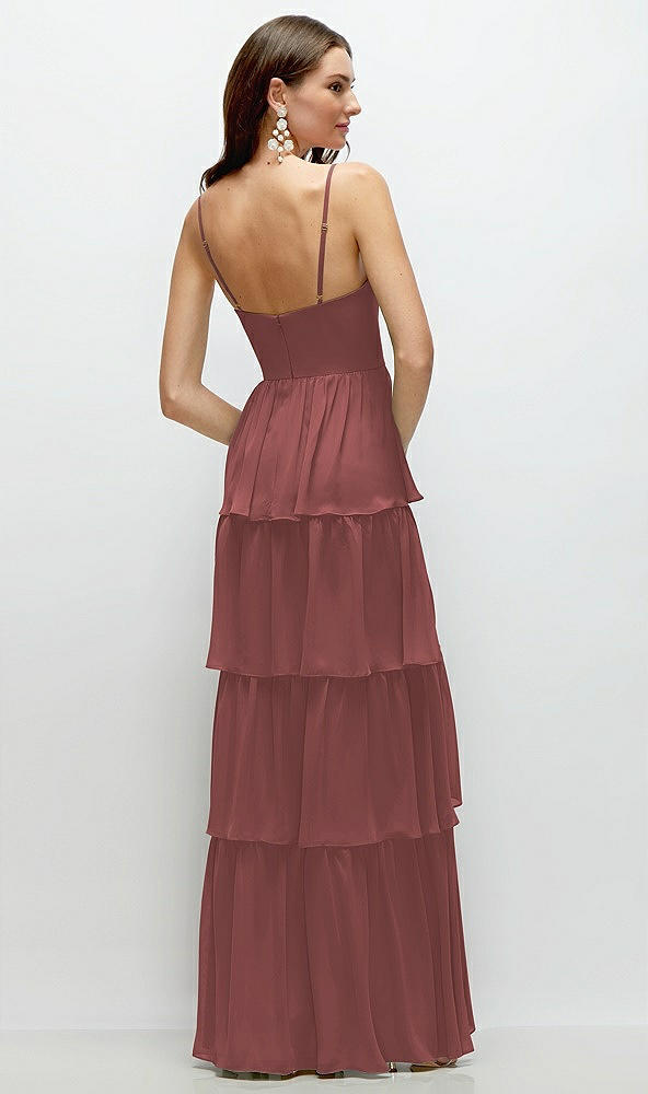 Back View - English Rose Bustier-Style Chiffon Tiered Ruffle Maxi Dress with Adjustable Straps