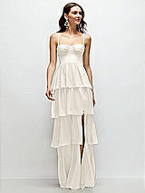 Front View Thumbnail - Ivory Bustier-Style Chiffon Tiered Ruffle Maxi Dress with Adjustable Straps