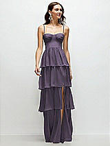 Front View Thumbnail - Lavender Bustier-Style Chiffon Tiered Ruffle Maxi Dress with Adjustable Straps