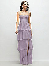 Front View Thumbnail - Lilac Haze Bustier-Style Chiffon Tiered Ruffle Maxi Dress with Adjustable Straps