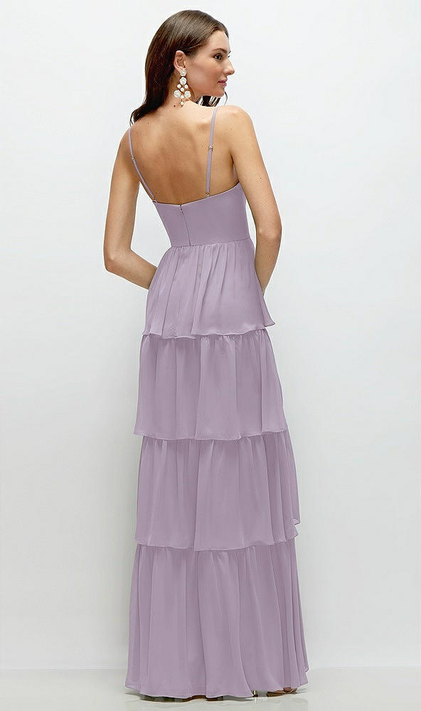 Back View - Lilac Haze Bustier-Style Chiffon Tiered Ruffle Maxi Dress with Adjustable Straps