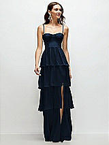 Front View Thumbnail - Midnight Navy Bustier-Style Chiffon Tiered Ruffle Maxi Dress with Adjustable Straps