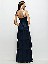 Rear View Thumbnail - Midnight Navy Bustier-Style Chiffon Tiered Ruffle Maxi Dress with Adjustable Straps