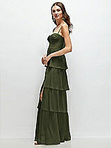 Side View Thumbnail - Olive Green Bustier-Style Chiffon Tiered Ruffle Maxi Dress with Adjustable Straps