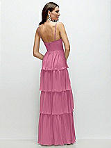 Rear View Thumbnail - Orchid Pink Bustier-Style Chiffon Tiered Ruffle Maxi Dress with Adjustable Straps