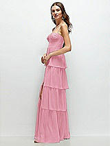 Side View Thumbnail - Peony Pink Bustier-Style Chiffon Tiered Ruffle Maxi Dress with Adjustable Straps