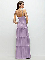 Rear View Thumbnail - Pale Purple Bustier-Style Chiffon Tiered Ruffle Maxi Dress with Adjustable Straps