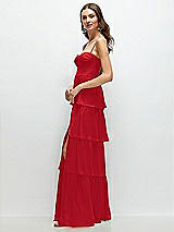 Side View Thumbnail - Parisian Red Bustier-Style Chiffon Tiered Ruffle Maxi Dress with Adjustable Straps