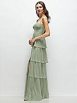 Side View Thumbnail - Sage Bustier-Style Chiffon Tiered Ruffle Maxi Dress with Adjustable Straps