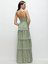 Rear View Thumbnail - Sage Bustier-Style Chiffon Tiered Ruffle Maxi Dress with Adjustable Straps