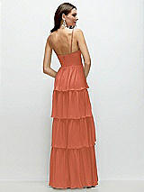 Rear View Thumbnail - Terracotta Copper Bustier-Style Chiffon Tiered Ruffle Maxi Dress with Adjustable Straps