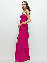 Side View Thumbnail - Think Pink Bustier-Style Chiffon Tiered Ruffle Maxi Dress with Adjustable Straps