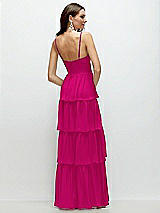 Rear View Thumbnail - Think Pink Bustier-Style Chiffon Tiered Ruffle Maxi Dress with Adjustable Straps