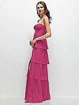 Side View Thumbnail - Tea Rose Bustier-Style Chiffon Tiered Ruffle Maxi Dress with Adjustable Straps