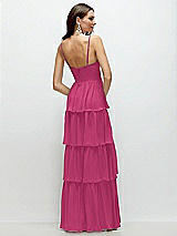 Rear View Thumbnail - Tea Rose Bustier-Style Chiffon Tiered Ruffle Maxi Dress with Adjustable Straps