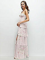 Side View Thumbnail - Watercolor Print Bustier-Style Chiffon Tiered Ruffle Maxi Dress with Adjustable Straps