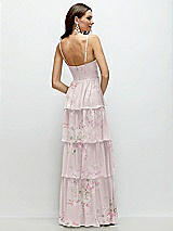 Rear View Thumbnail - Watercolor Print Bustier-Style Chiffon Tiered Ruffle Maxi Dress with Adjustable Straps