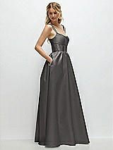 Side View Thumbnail - Caviar Gray Scoop Neck Inset Corset Satin Maxi Dress with Pockets