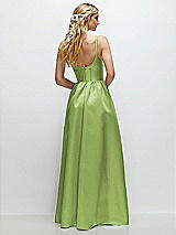 Rear View Thumbnail - Mojito Scoop Neck Inset Corset Satin Maxi Dress with Pockets