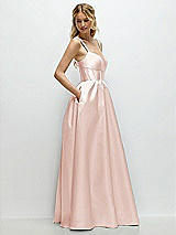 Side View Thumbnail - Blush Scoop Neck Inset Corset Satin Maxi Dress with Pockets