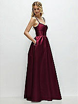 Side View Thumbnail - Cabernet Scoop Neck Inset Corset Satin Maxi Dress with Pockets