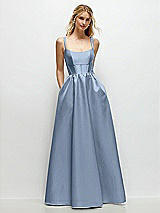 Front View Thumbnail - Cloudy Scoop Neck Inset Corset Satin Maxi Dress with Pockets