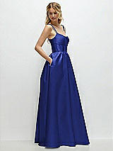 Side View Thumbnail - Cobalt Blue Scoop Neck Inset Corset Satin Maxi Dress with Pockets