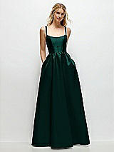 Front View Thumbnail - Evergreen Scoop Neck Inset Corset Satin Maxi Dress with Pockets