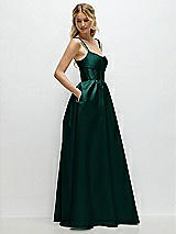 Side View Thumbnail - Evergreen Scoop Neck Inset Corset Satin Maxi Dress with Pockets