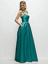 Side View Thumbnail - Jade Scoop Neck Inset Corset Satin Maxi Dress with Pockets