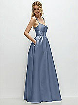 Side View Thumbnail - Larkspur Blue Scoop Neck Inset Corset Satin Maxi Dress with Pockets