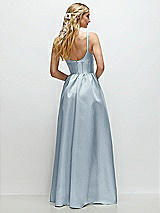 Rear View Thumbnail - Mist Scoop Neck Inset Corset Satin Maxi Dress with Pockets