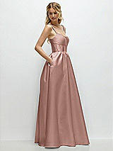 Side View Thumbnail - Neu Nude Scoop Neck Inset Corset Satin Maxi Dress with Pockets