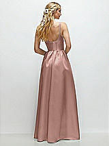 Rear View Thumbnail - Neu Nude Scoop Neck Inset Corset Satin Maxi Dress with Pockets